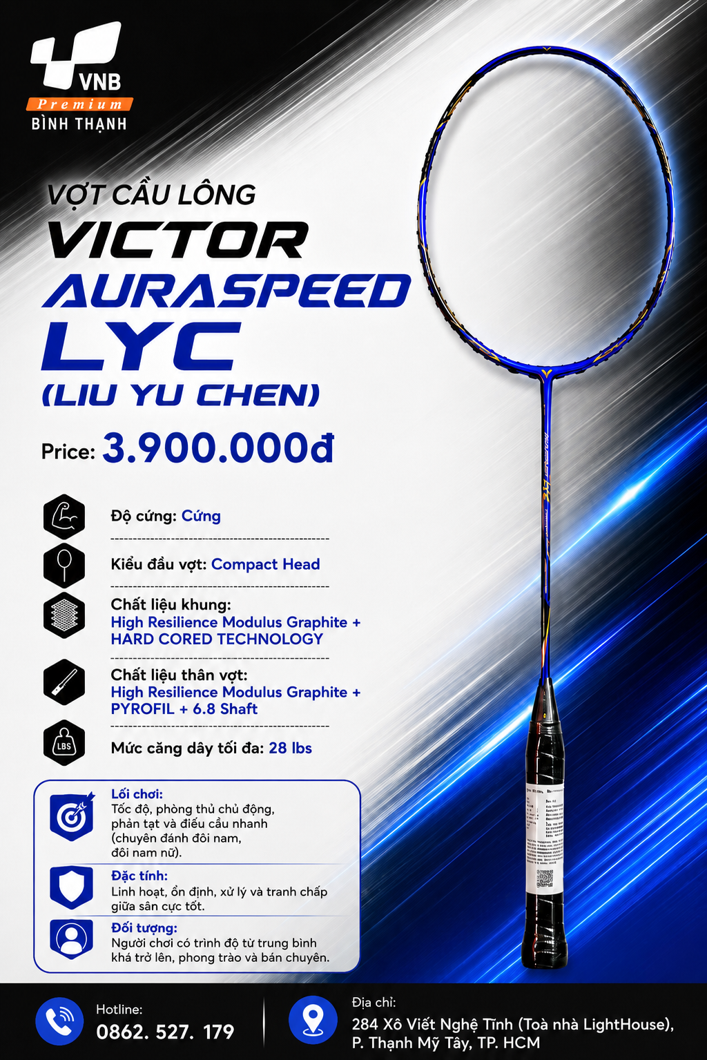 Vợt Cầu Lông Victor AuraSpeed LYC (Liu Yu Chen) chính hãng